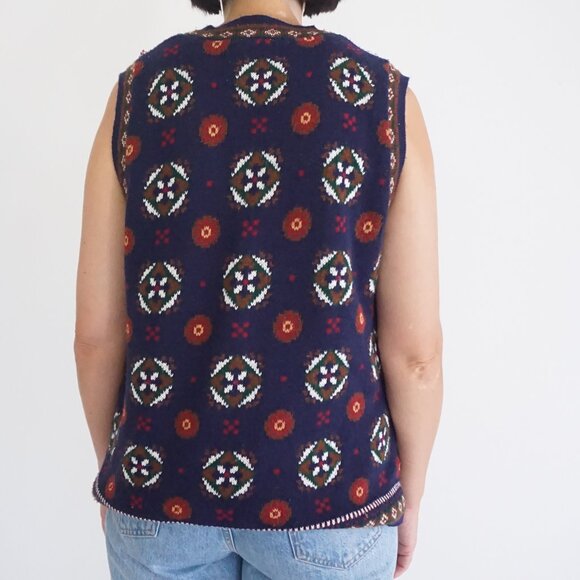 Vintage Cricket Lane Navy Fair Isle Geometric Knit Sweater Vest Cabincore M - Picture 2 of 10